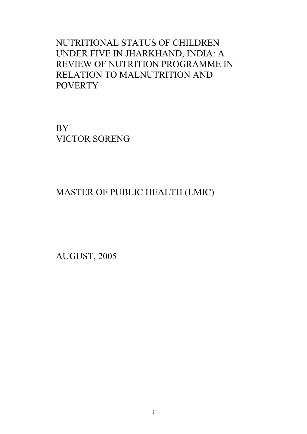 Nutritional Status of Children Under Five in Jharkhand, India: a Review of Nutrition Programme in Relation to Malnutrition and Poverty