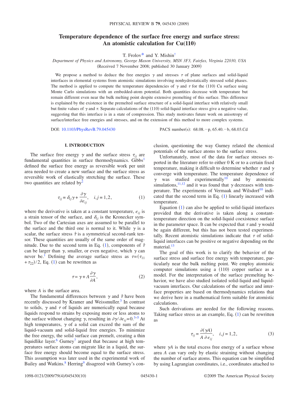 Temperature Dependence of the Surface Free Energy and Surface Stress: an Atomistic Calculation for Cu(110)