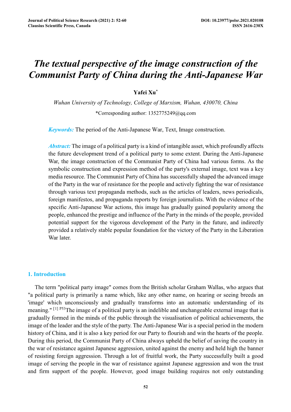 The Textual Perspective of the Image Construction of the Communist Party of China During the Anti-Japanese War