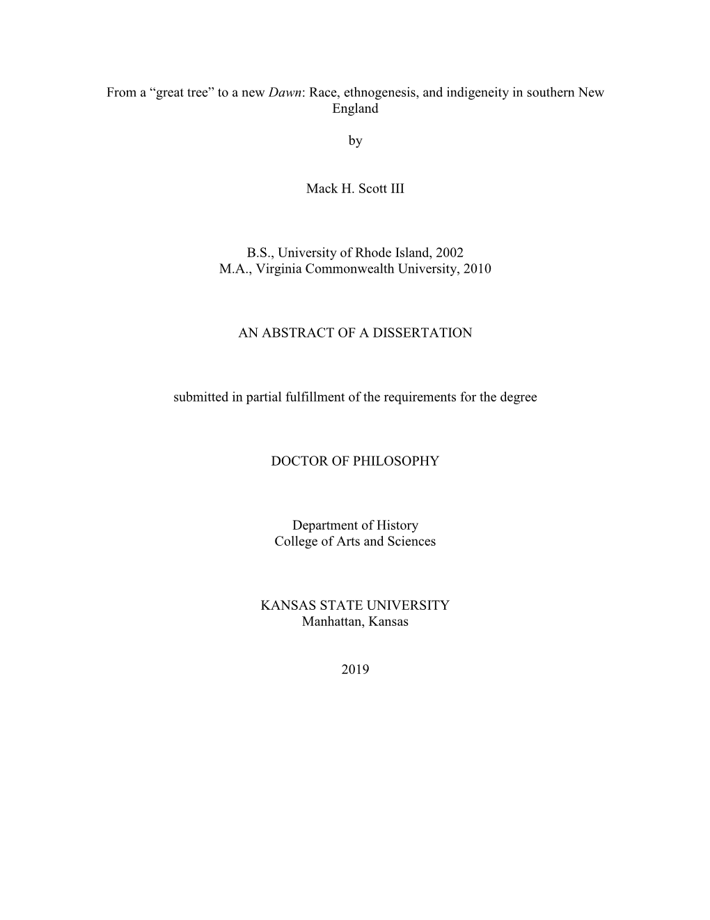 From a “Great Tree” to a New Dawn: Race, Ethnogenesis, and Indigeneity in Southern New England