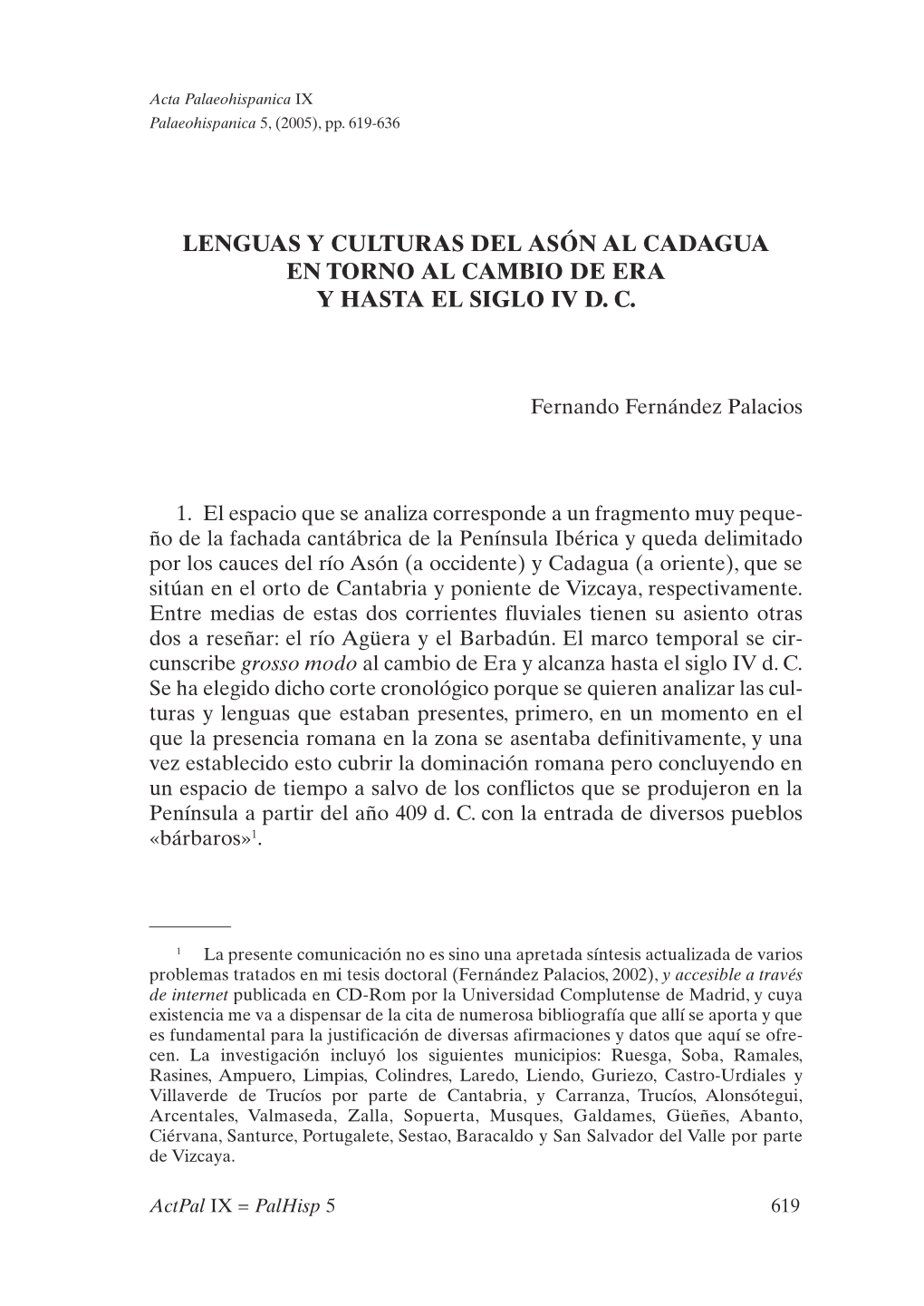 Lenguas Y Culturas Del Asón Al Cadagua En Torno Al Cambio De Era Y Hasta El Siglo Iv D