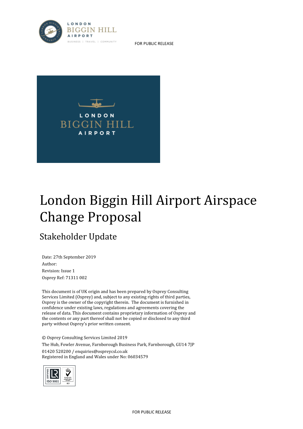 London Biggin Hill Airport Airspace Change Proposal Stakeholder Update