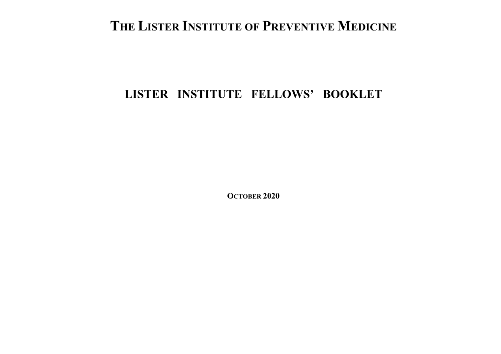 Lister Institute Fellows' Booklet