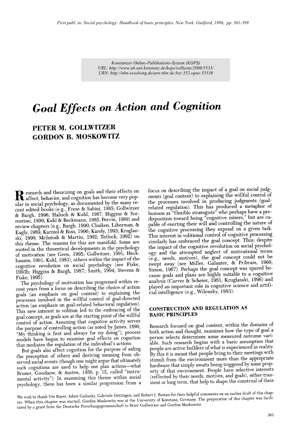 GOAL EFFECTS on ACTION and COGNITION 3;L