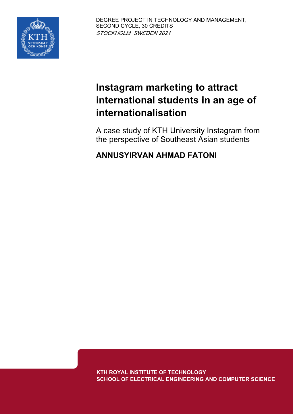 Instagram Marketing to Attract International Students in an Age of Internationalisation