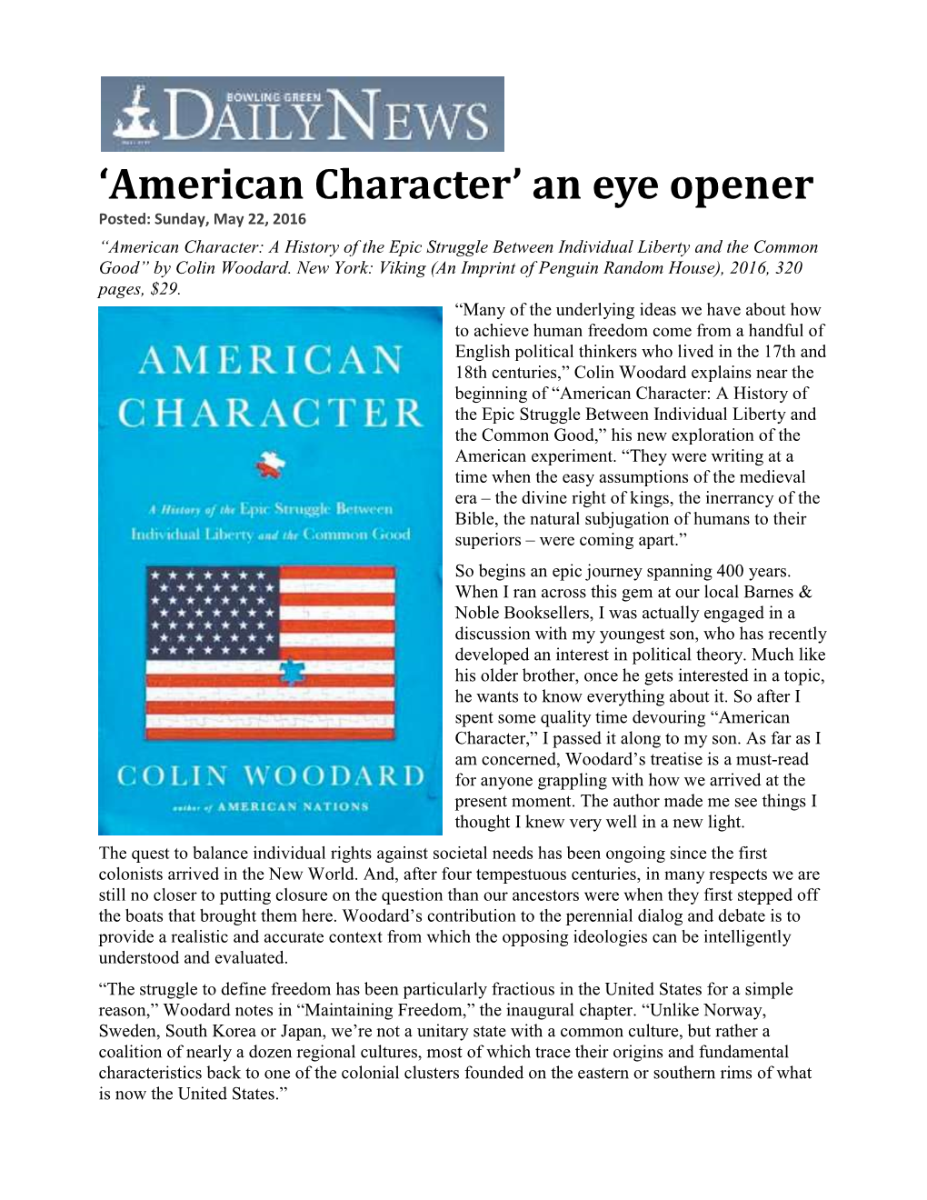 American Character’ an Eye Opener Posted: Sunday, May 22, 2016