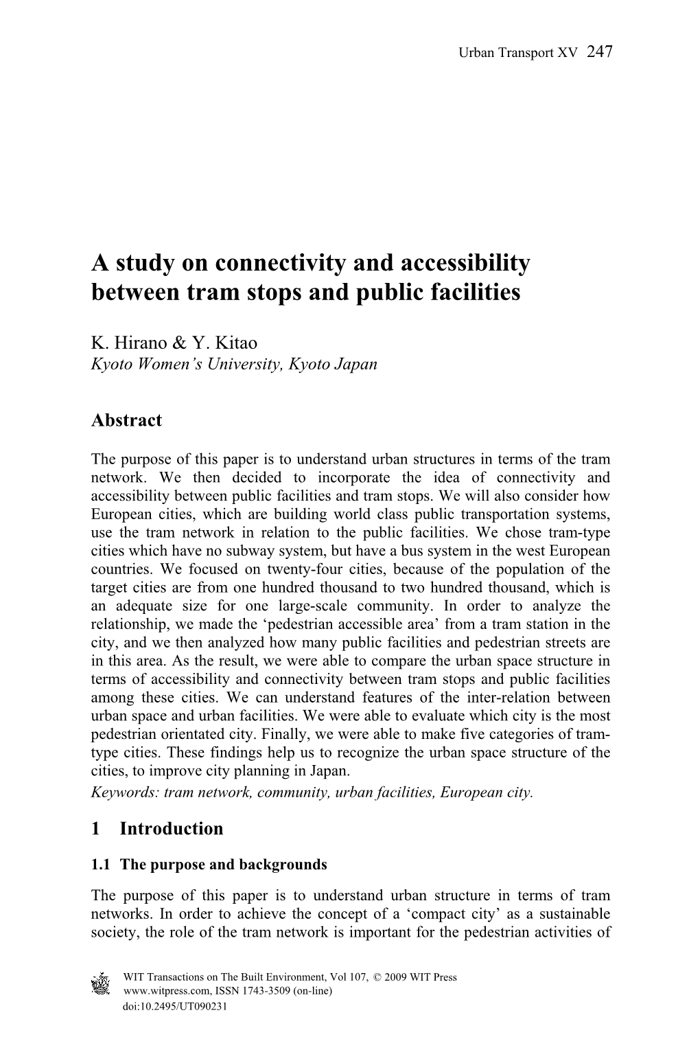 A Study on Connectivity and Accessibility Between Tram Stops and Public Facilities