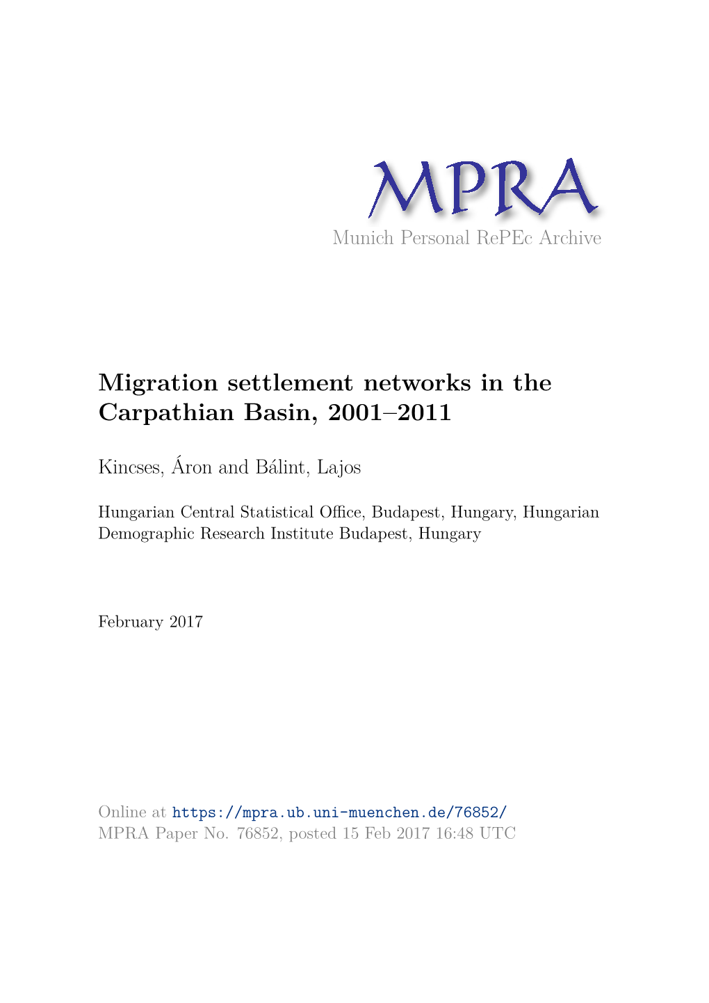 Migration Settlement Networks in the Carpathian Basin, 2001–2011