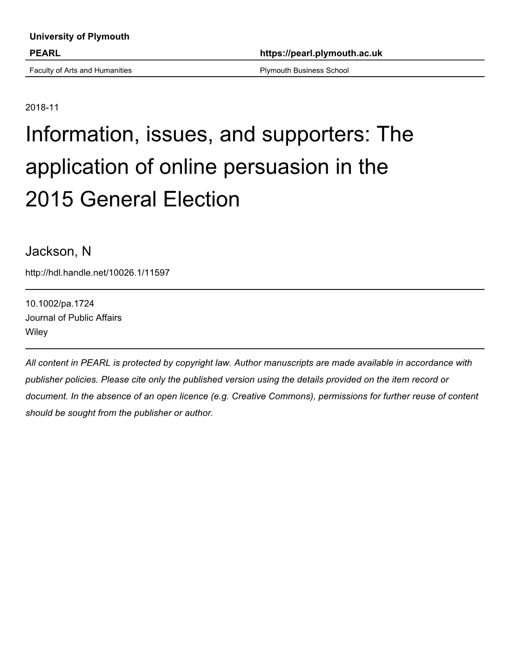 The Application of Online Persuasion in the 2015 General Election