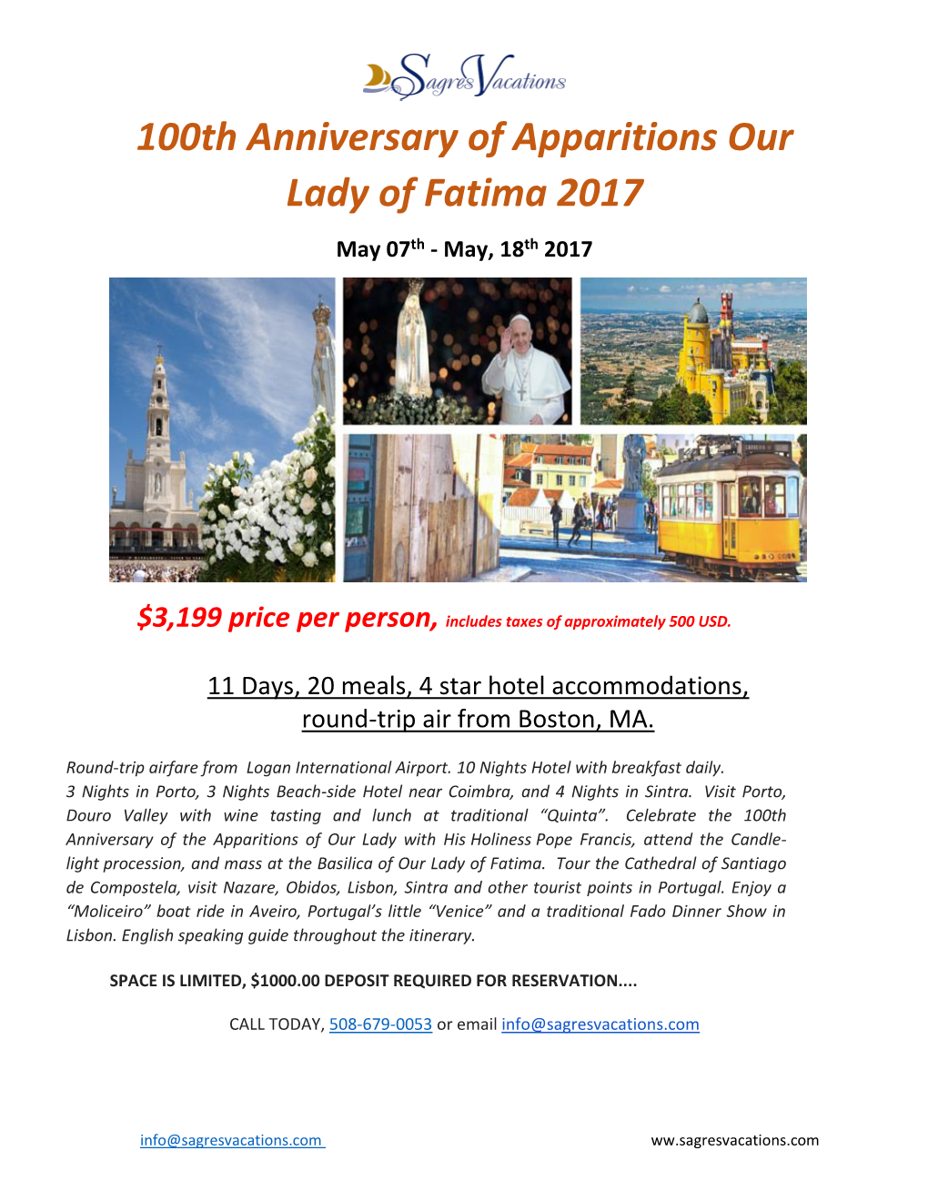 100Th Anniversary of Apparitions Our Lady of Fatima 2017 May 07Th - May, 18Th 2017