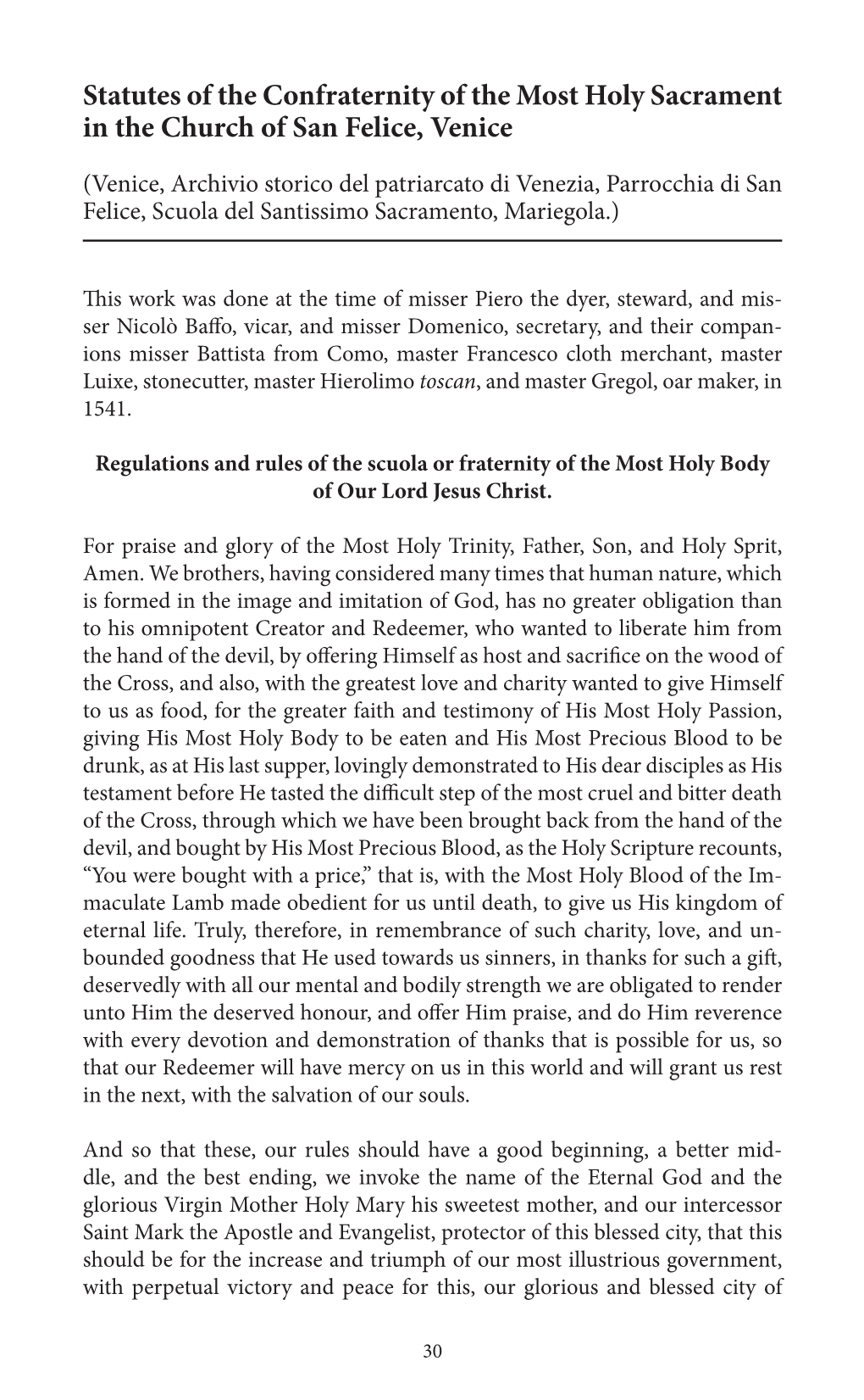 Statutes of the Confraternity of the Most Holy Sacrament in the Church of San Felice, Venice