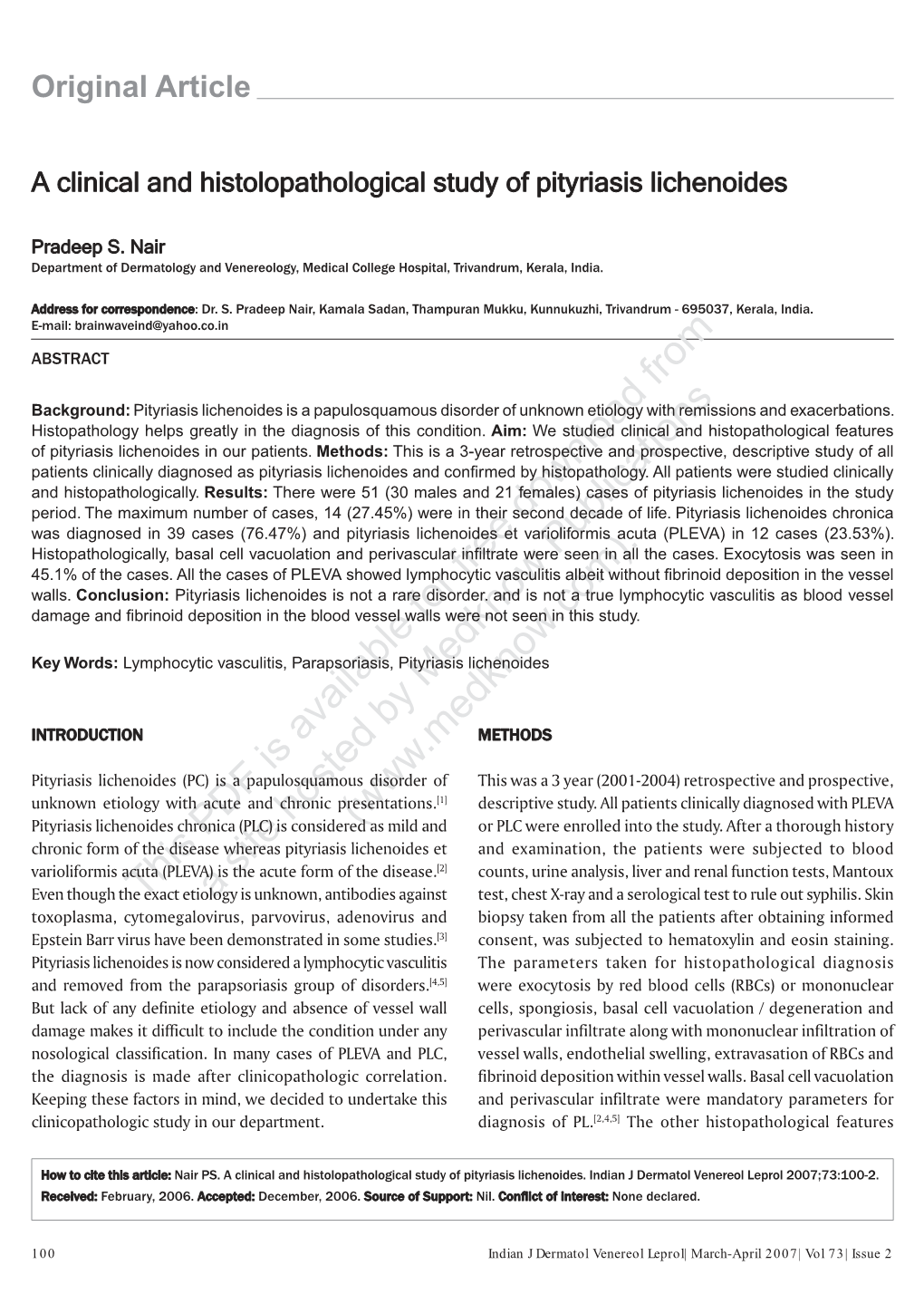 A Clinical and Histolopathological Study of Pityriasis Lichenoides A