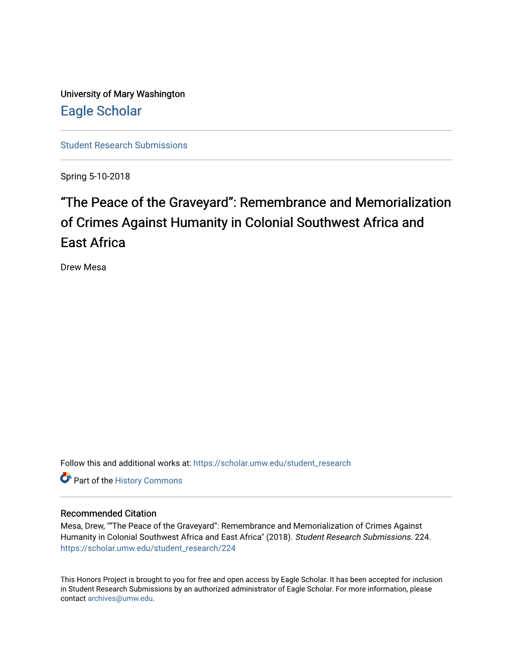 Remembrance and Memorialization of Crimes Against Humanity in Colonial Southwest Africa and East Africa