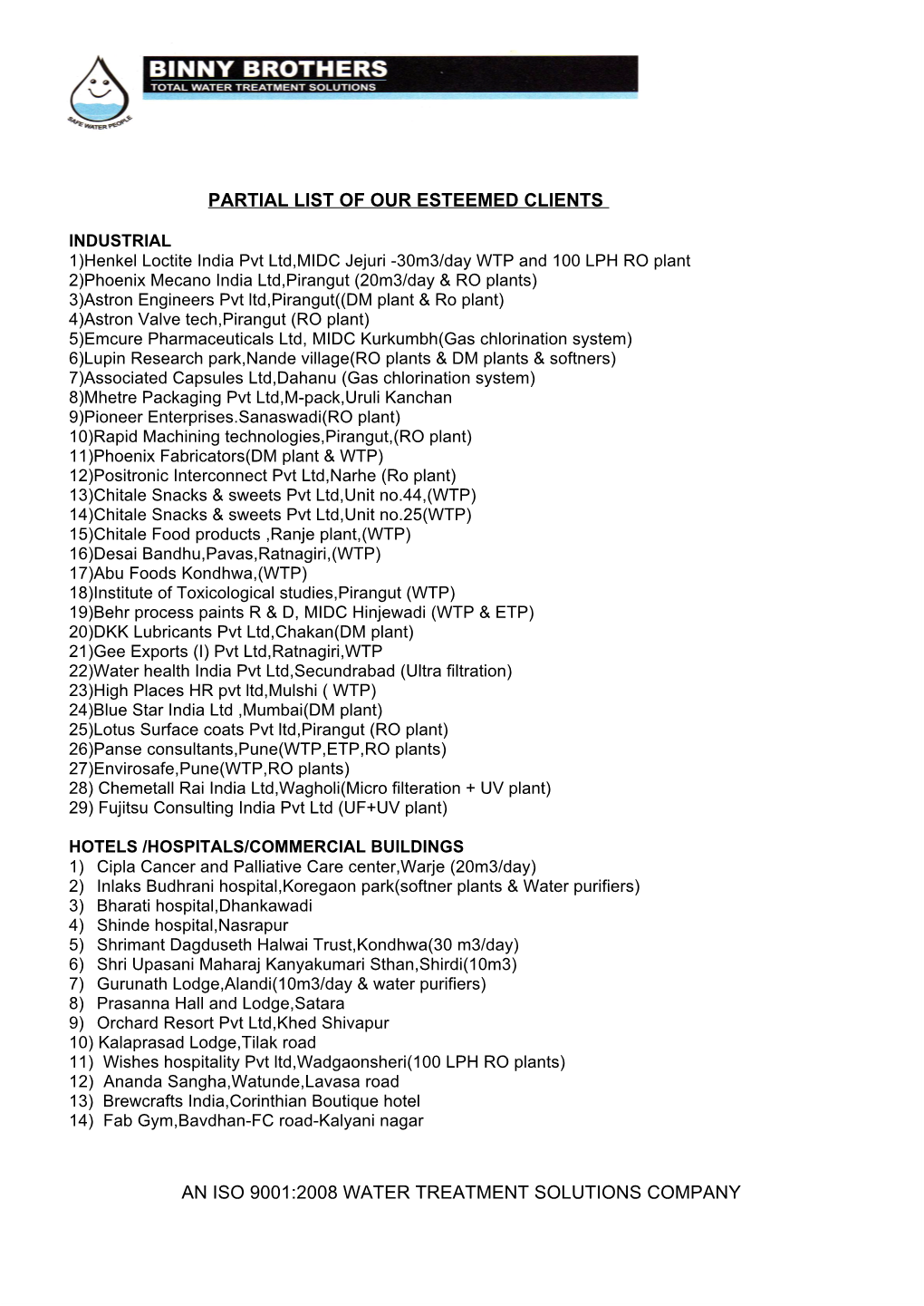 An Iso 9001:2008 Water Treatment Solutions