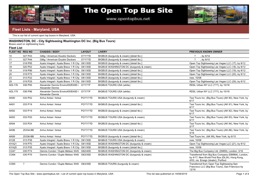 Fleet Lists - Maryland, USA