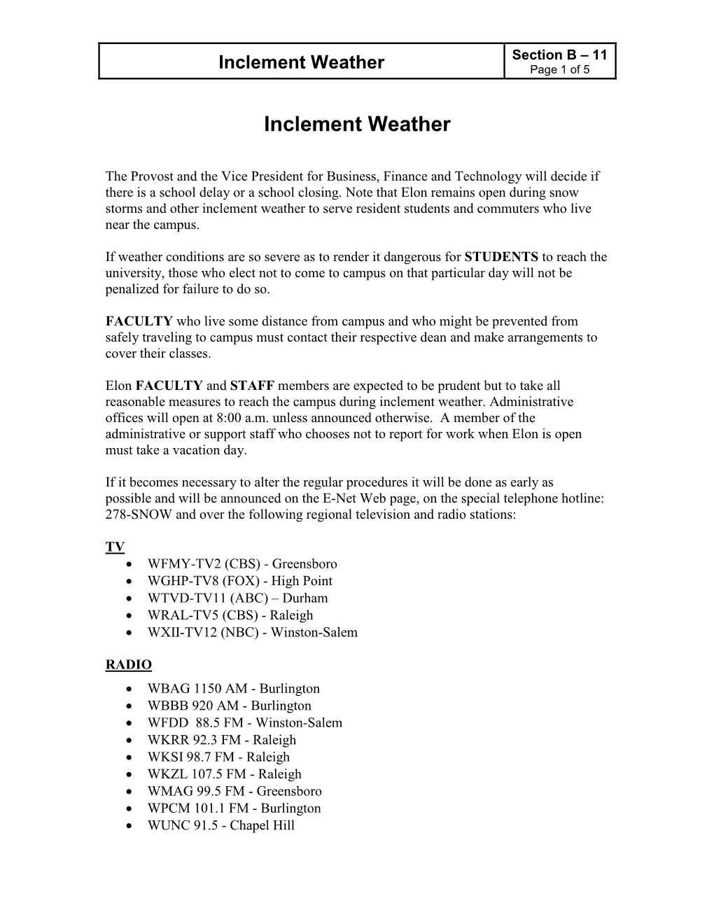 Inclement Weather Page 1 of 5