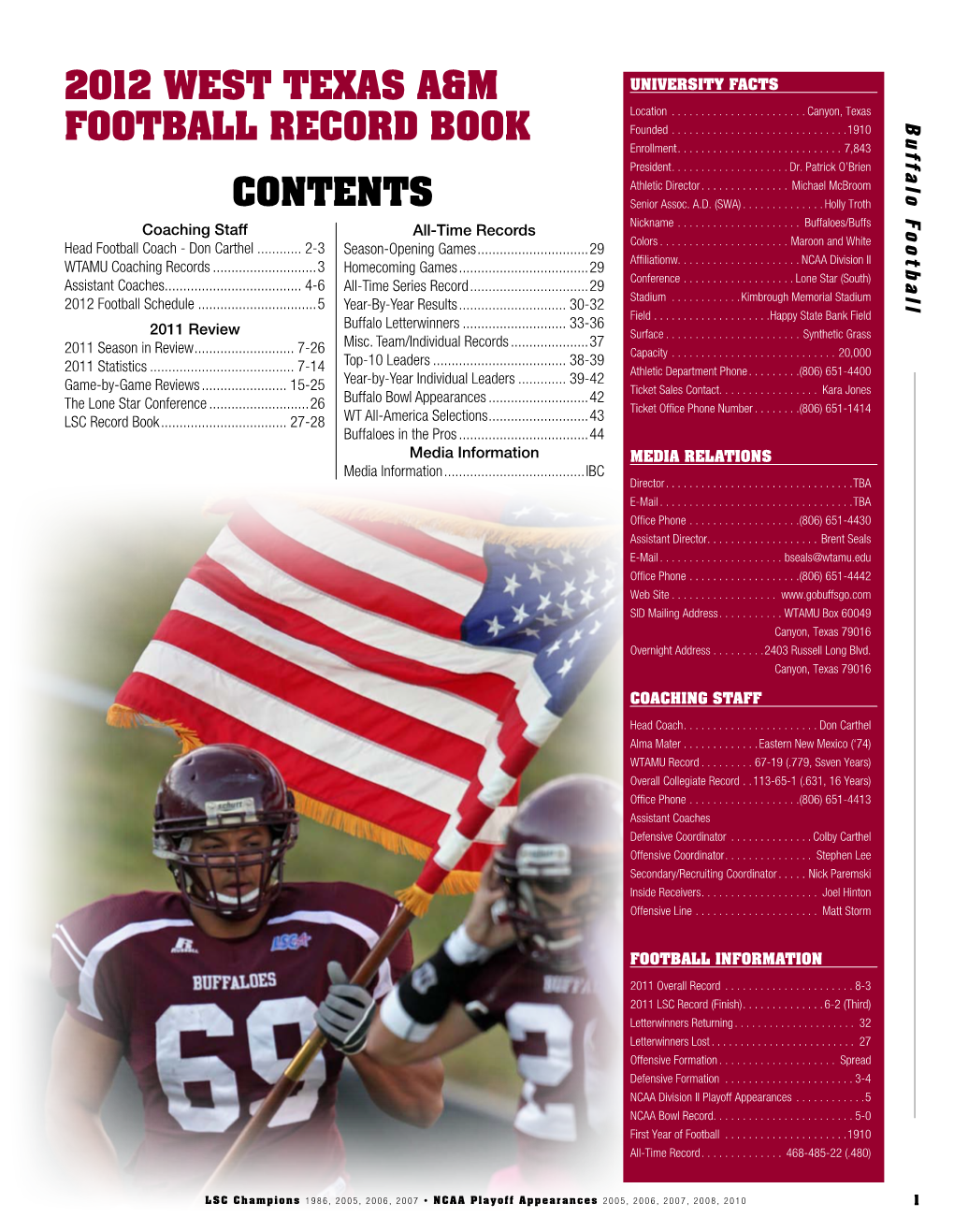 CONTENTS 2012 WEST Texas A&M Football Record Book