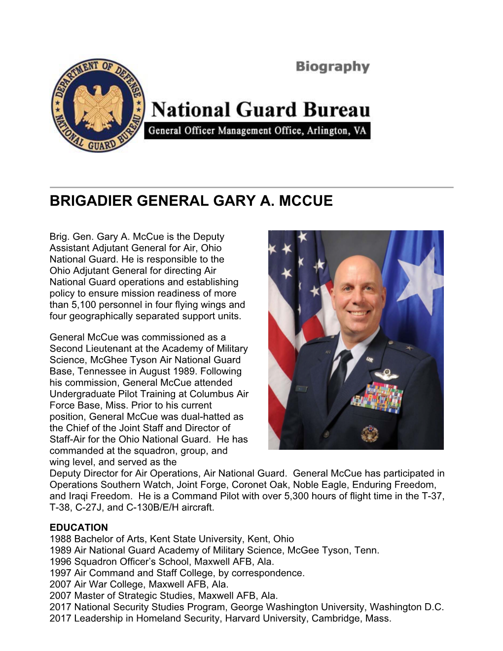 Bio, Brig Gen Mccue, Deputy ATAG-Air