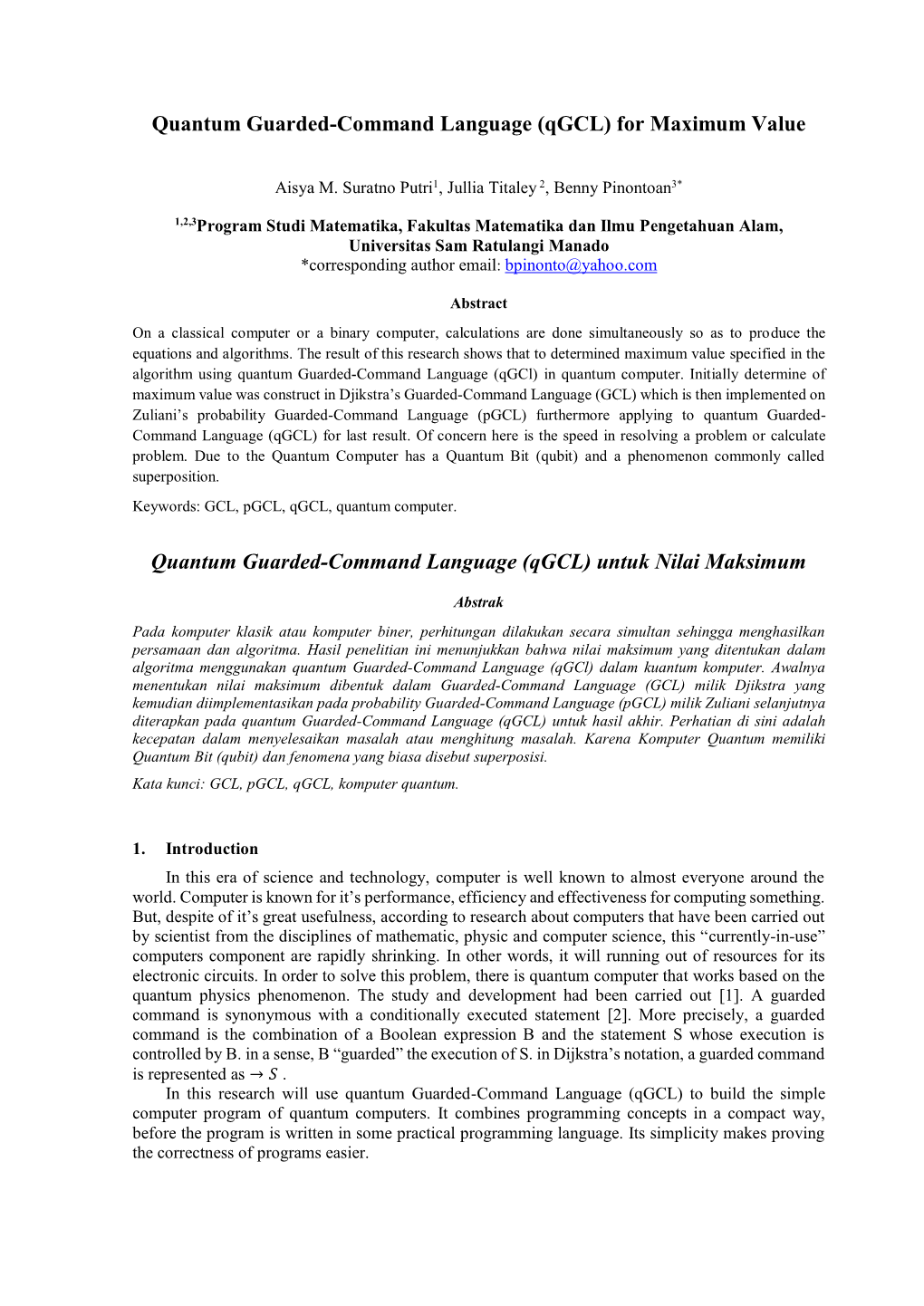 Quantum Guarded-Command Language (Qgcl) for Maximum Value