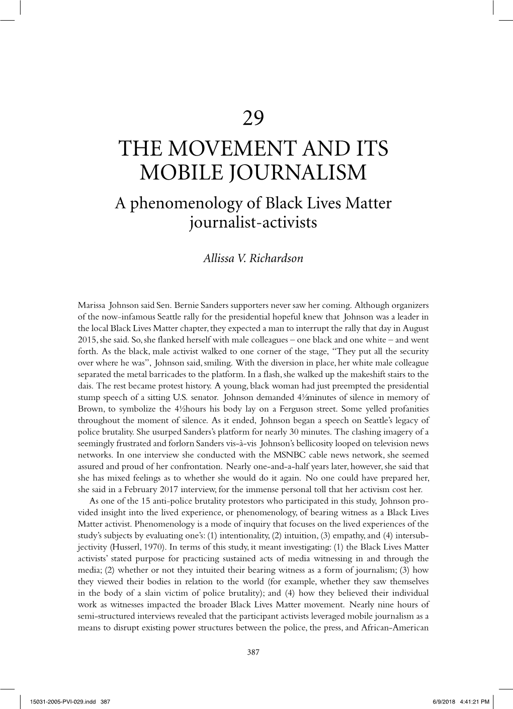 The Movement and Its Mobile Journalism: a Phenomenology of Black Lives Matter Journalist-Activists