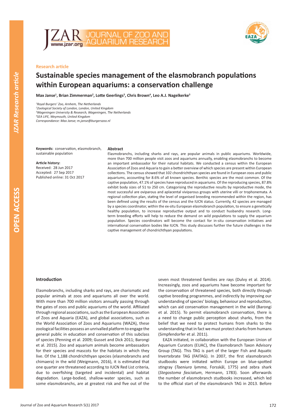 Sustainable Species Management of the Elasmobranch Populations