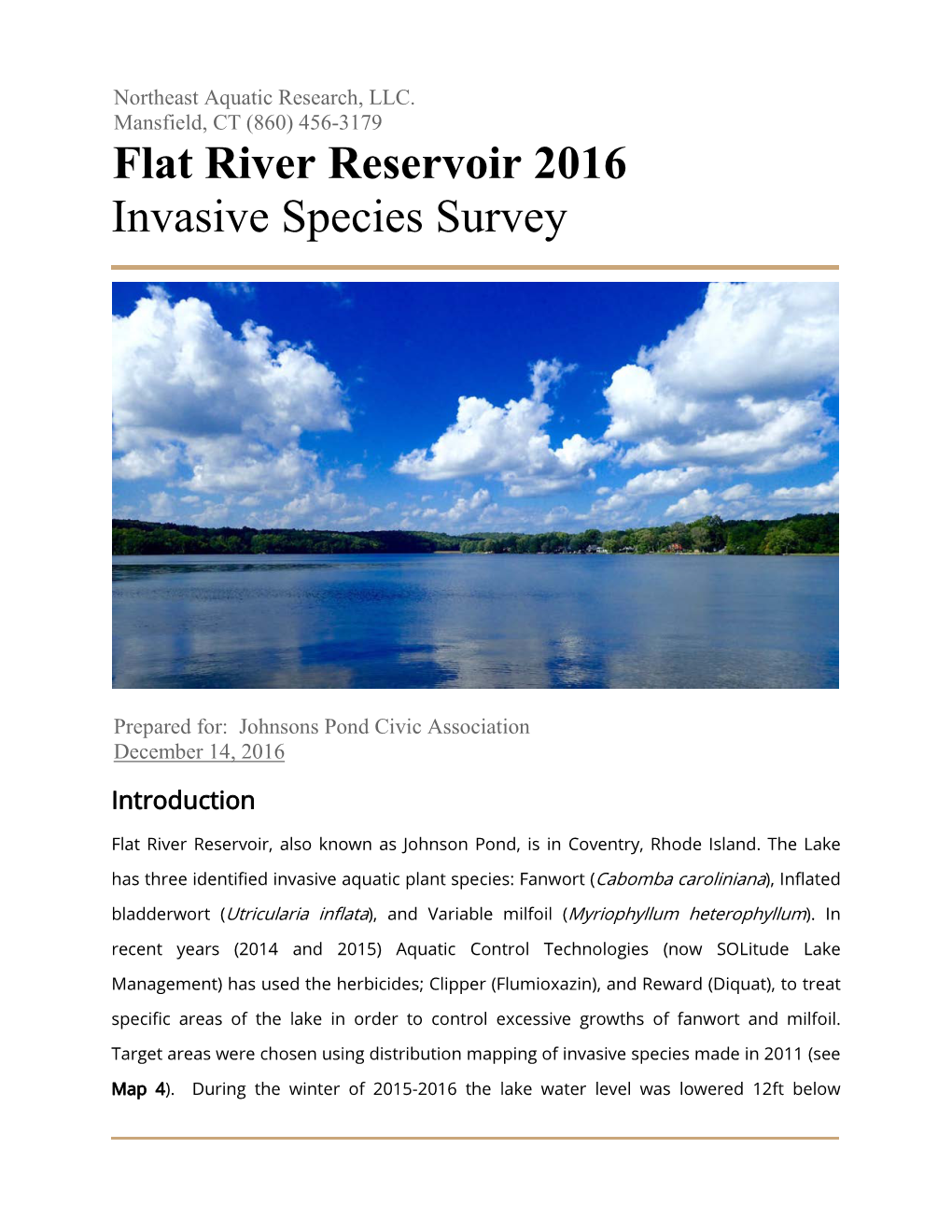 Flat River Reservoir 2016 Invasive Species Survey