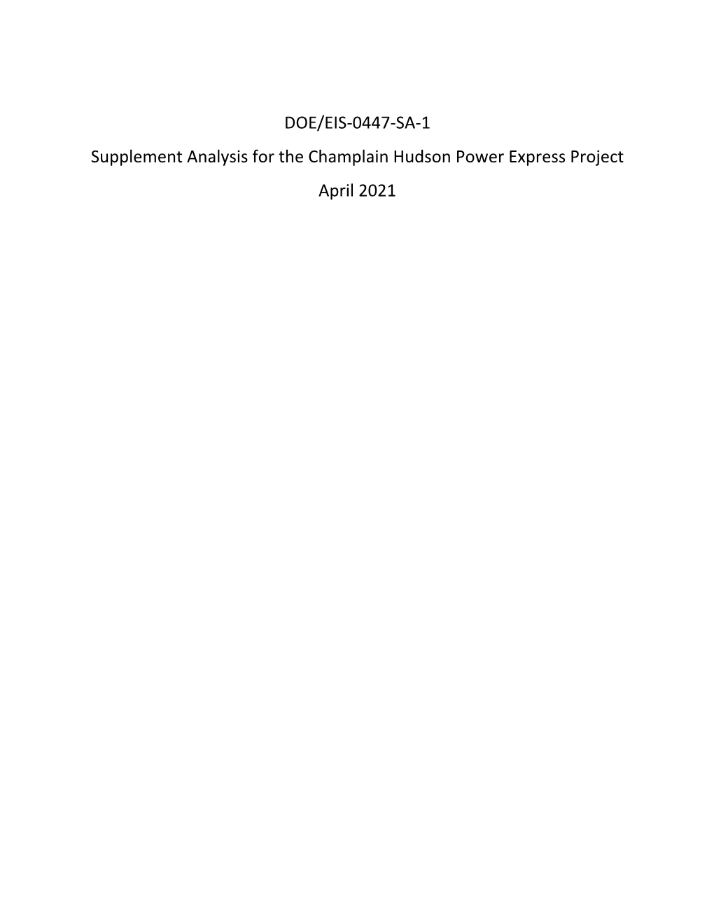 Supplement Analysis for the Champlain Hudson Power Express Project April 2021