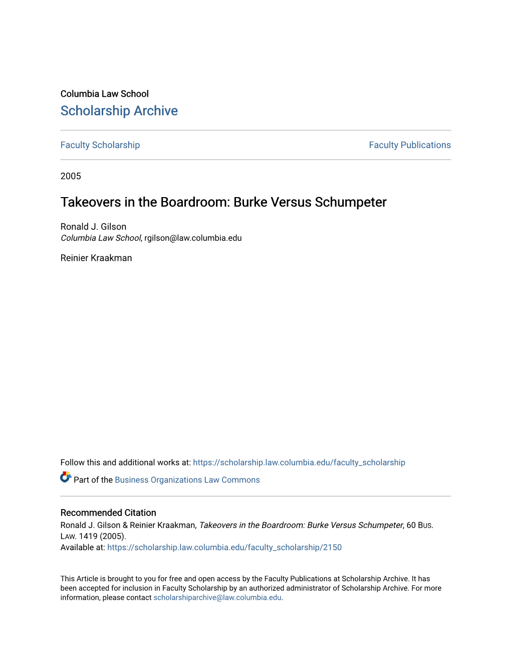 Takeovers in the Boardroom: Burke Versus Schumpeter