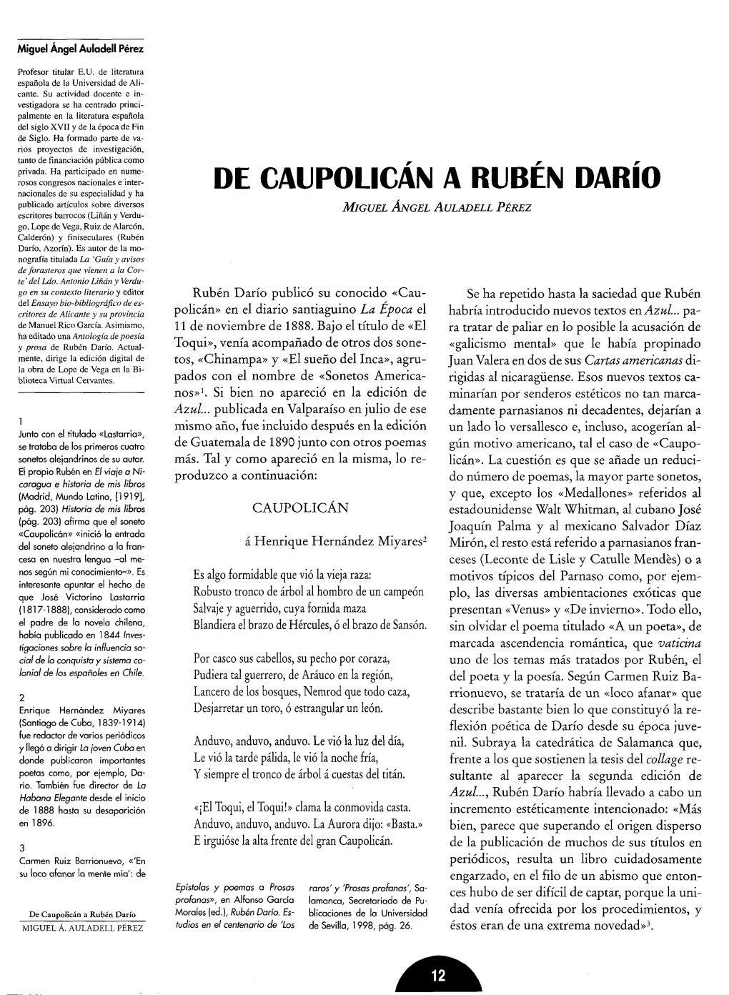 De Caupolicán a Rubén Darío