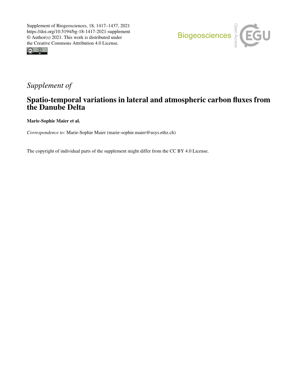 Supplement of Biogeosciences, 18, 1417–1437, 2021 © Author(S) 2021