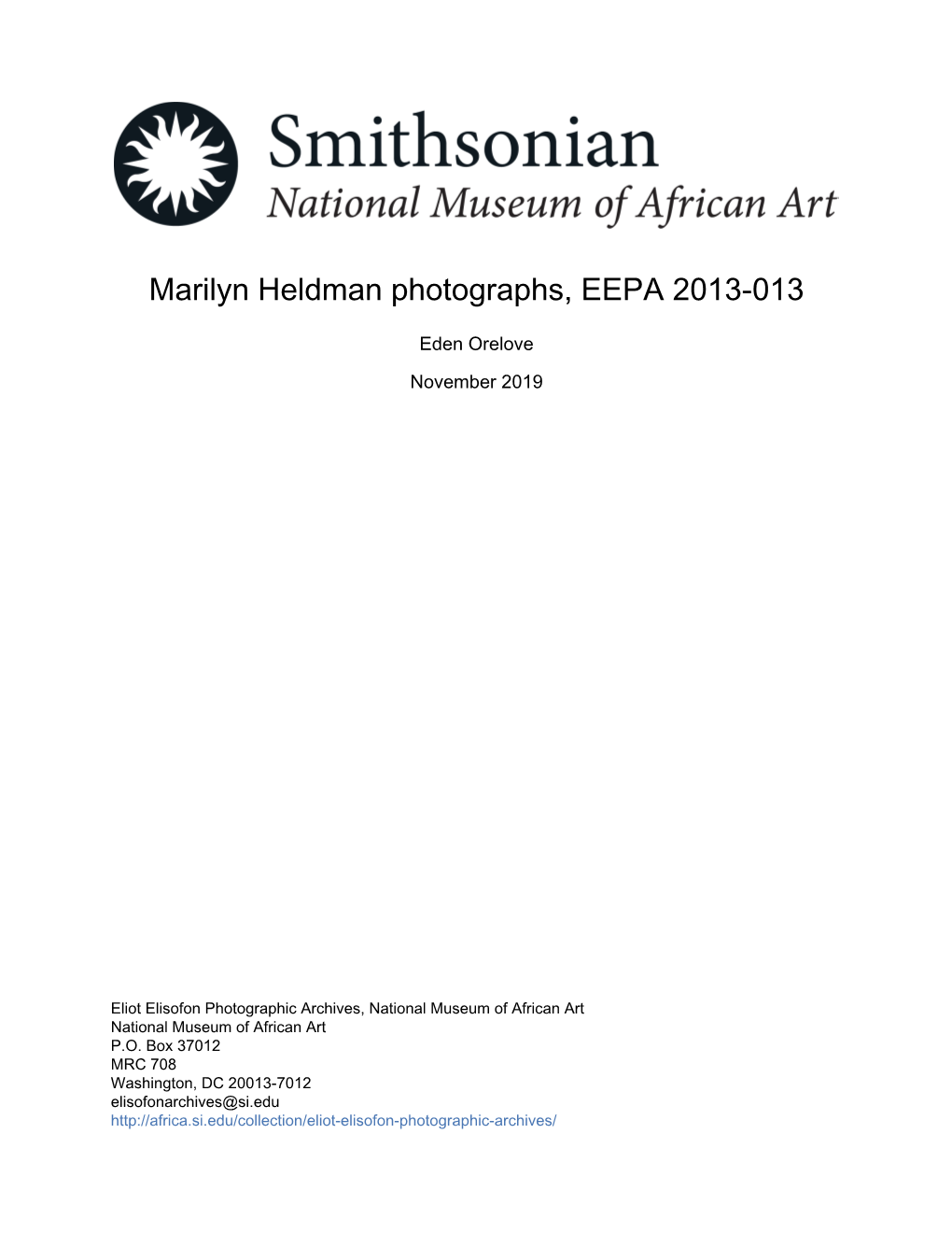 Marilyn Heldman Photographs, EEPA 2013-013