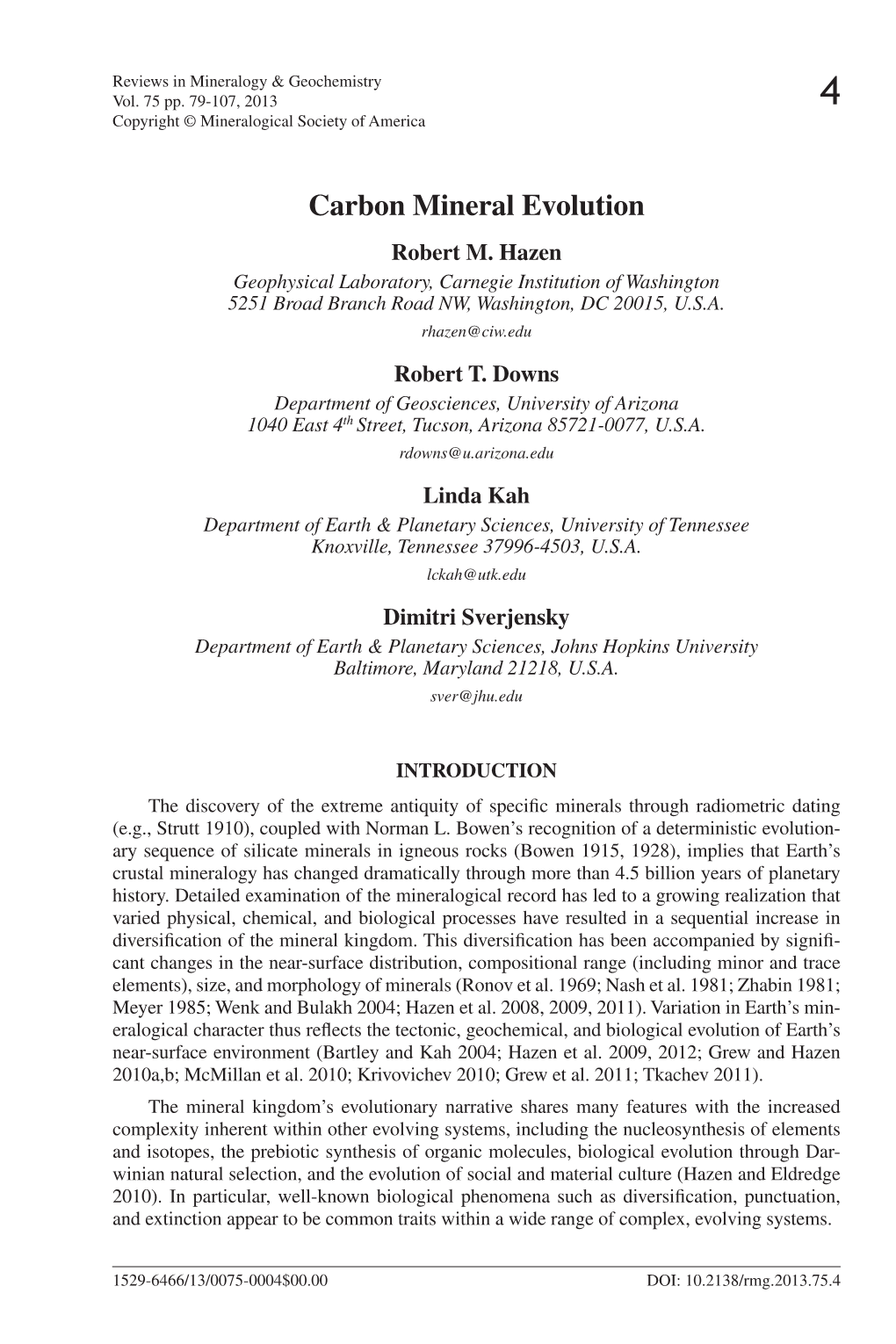 Carbon Mineral Evolution Robert M