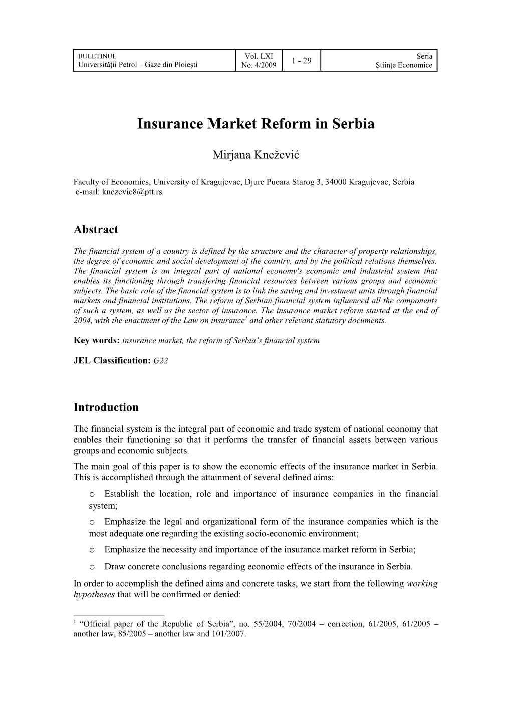 Insurance Market Reform in Serbia