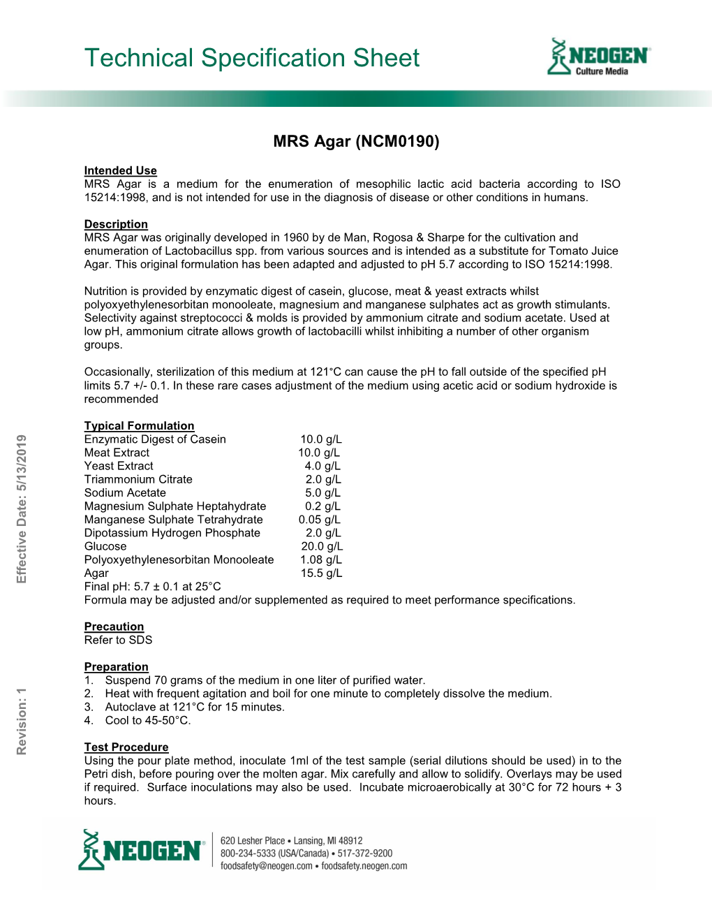 MRS Agarmrs Adjustment of the Medium Using Acetic Acid Or Sodium Hydroxide Is Hydroxide Or Sodium Using Acetic Acid the Medium of Adjustment In