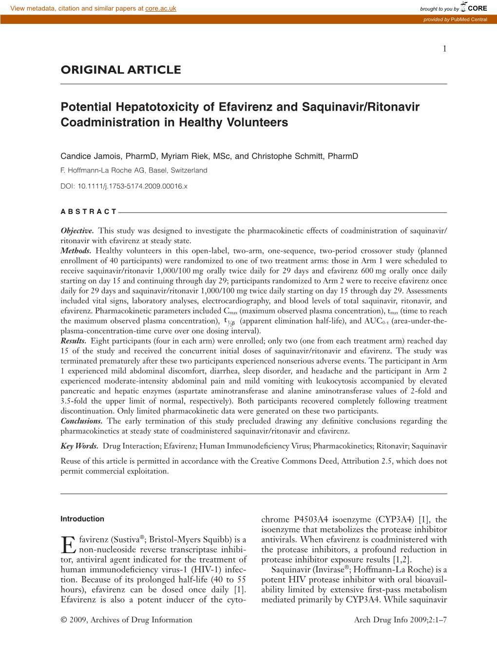 ORIGINAL ARTICLE Potential Hepatotoxicity of Efavirenz And