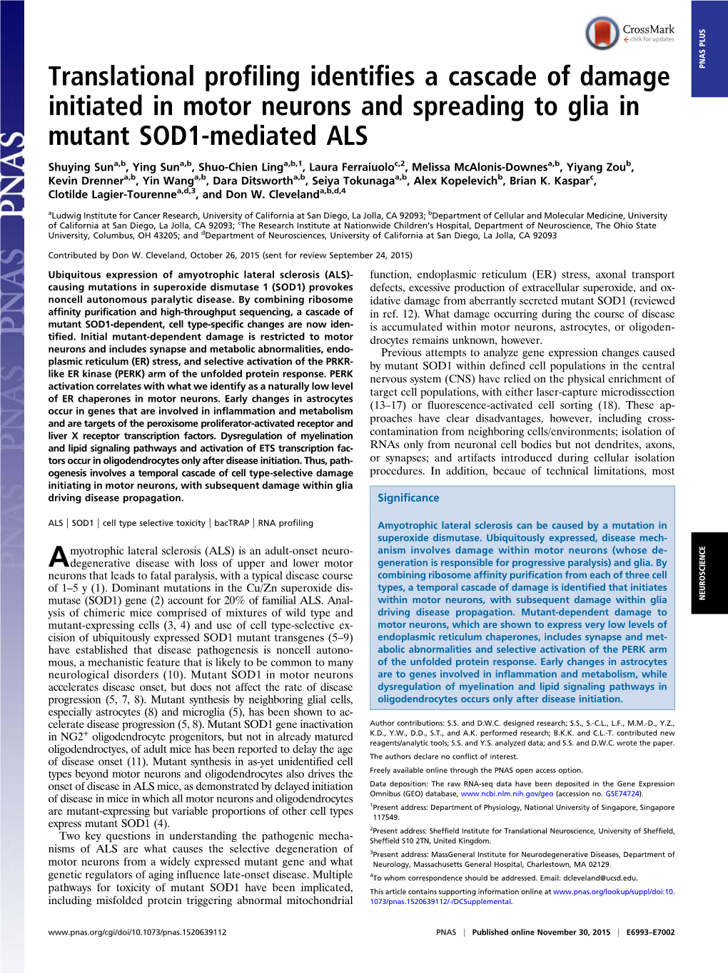 Translational Profiling Identifies a Cascade of Damage Initiated in Motor