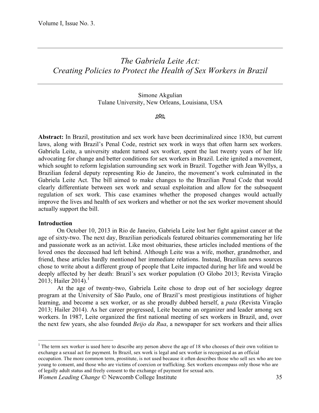 The Gabriela Leite Act: Creating Policies to Protect the Health of Sex Workers in Brazil