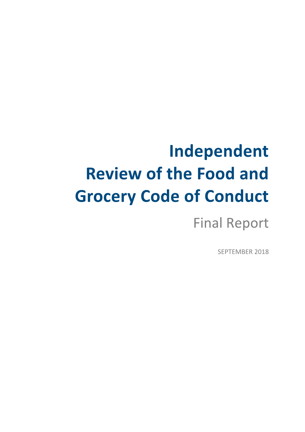 Independent Review of the Food and Grocery Code of Conduct Final Report
