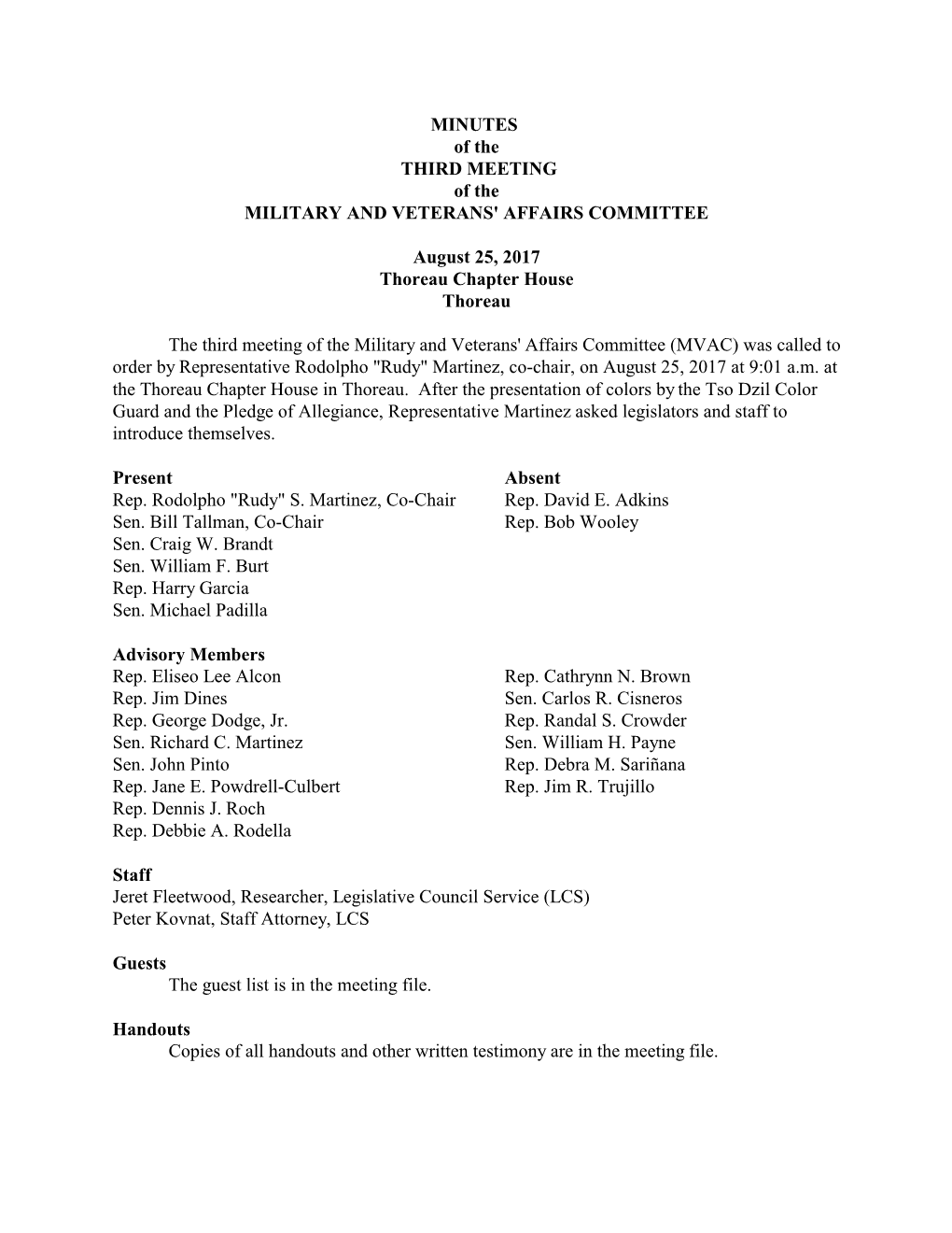 MINUTES of the THIRD MEETING of the MILITARY and VETERANS' AFFAIRS COMMITTEE