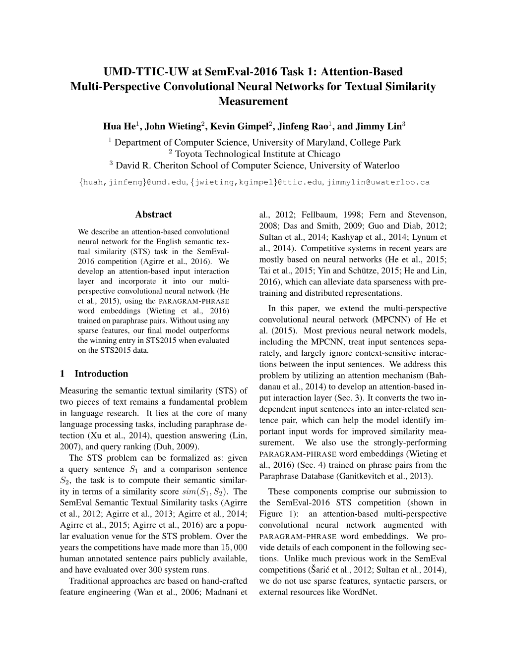 UMD-TTIC-UW at Semeval-2016 Task 1: Attention-Based Multi-Perspective Convolutional Neural Networks for Textual Similarity Measurement