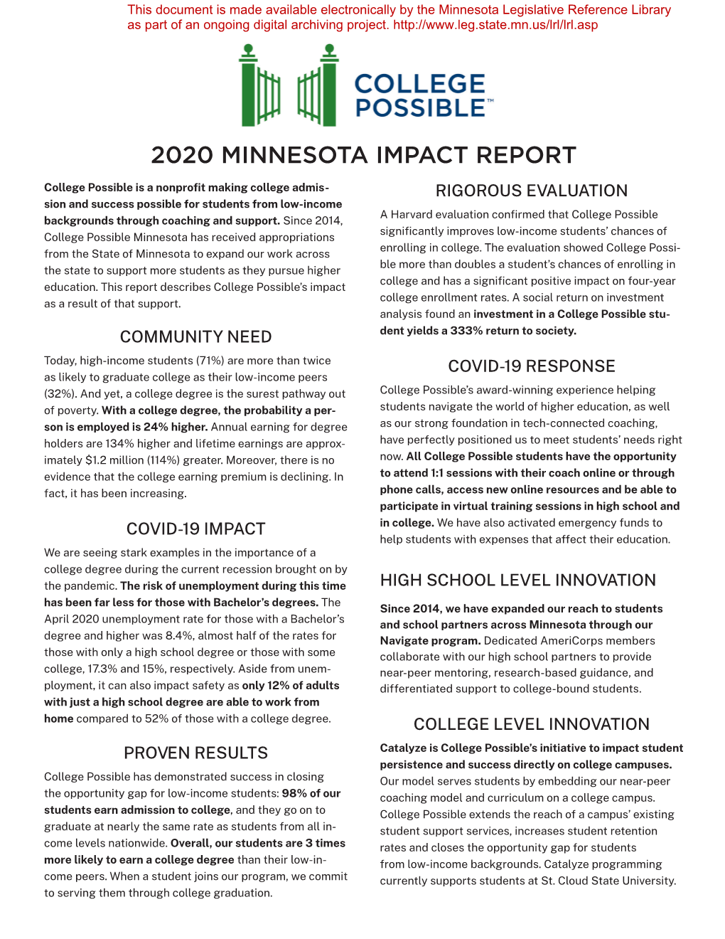 2020 Minnesota Impact Report