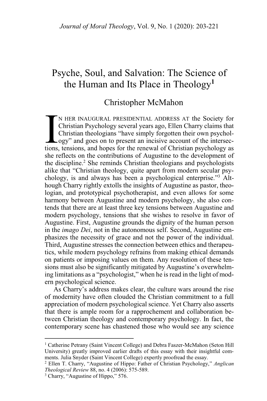 Psyche, Soul, and Salvation: the Science of the Human and Its Place in Theology1