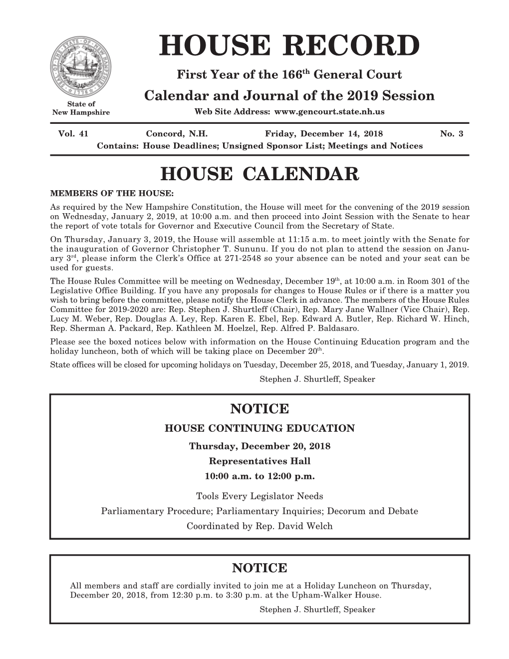 House Calendar