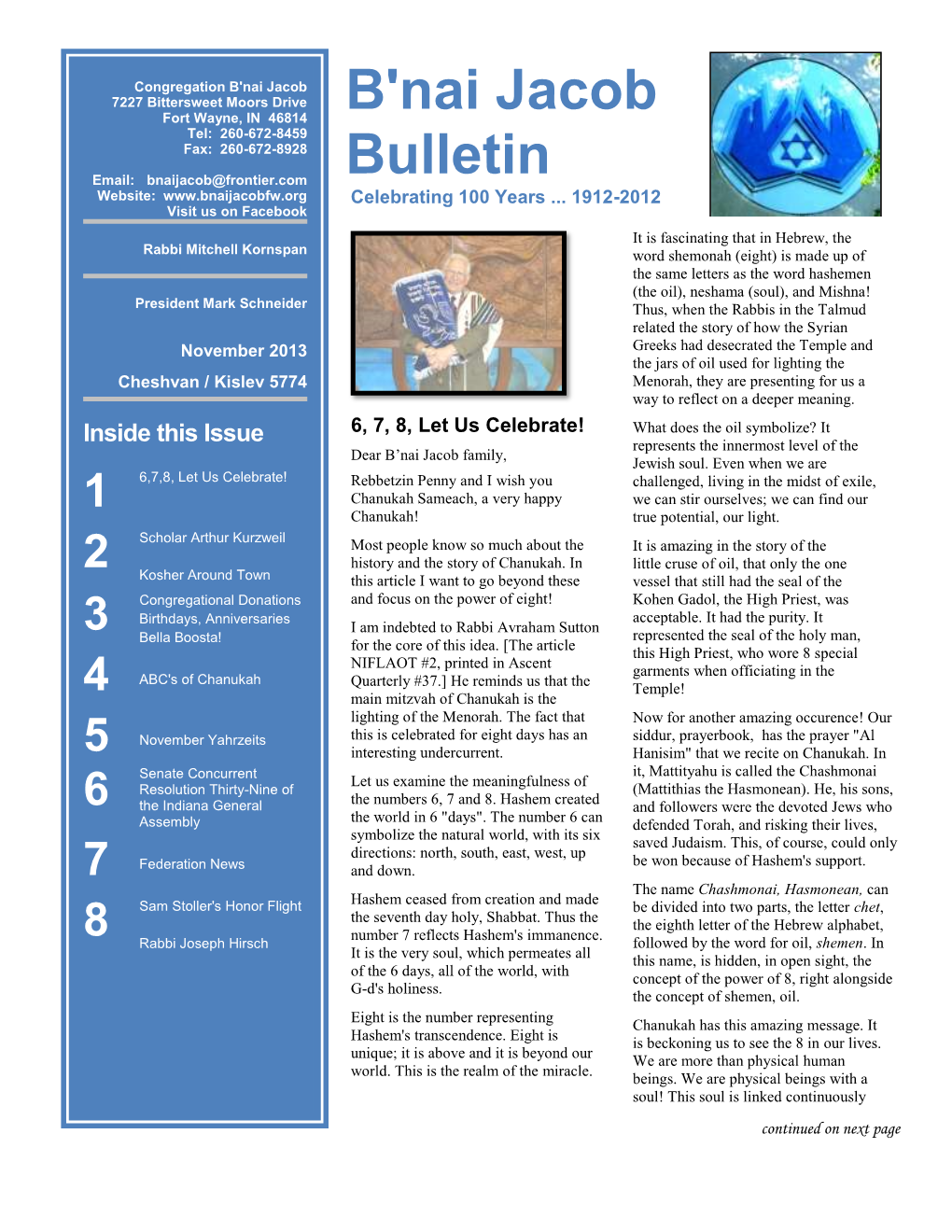 B'nai Jacob Bulletin Bulletin