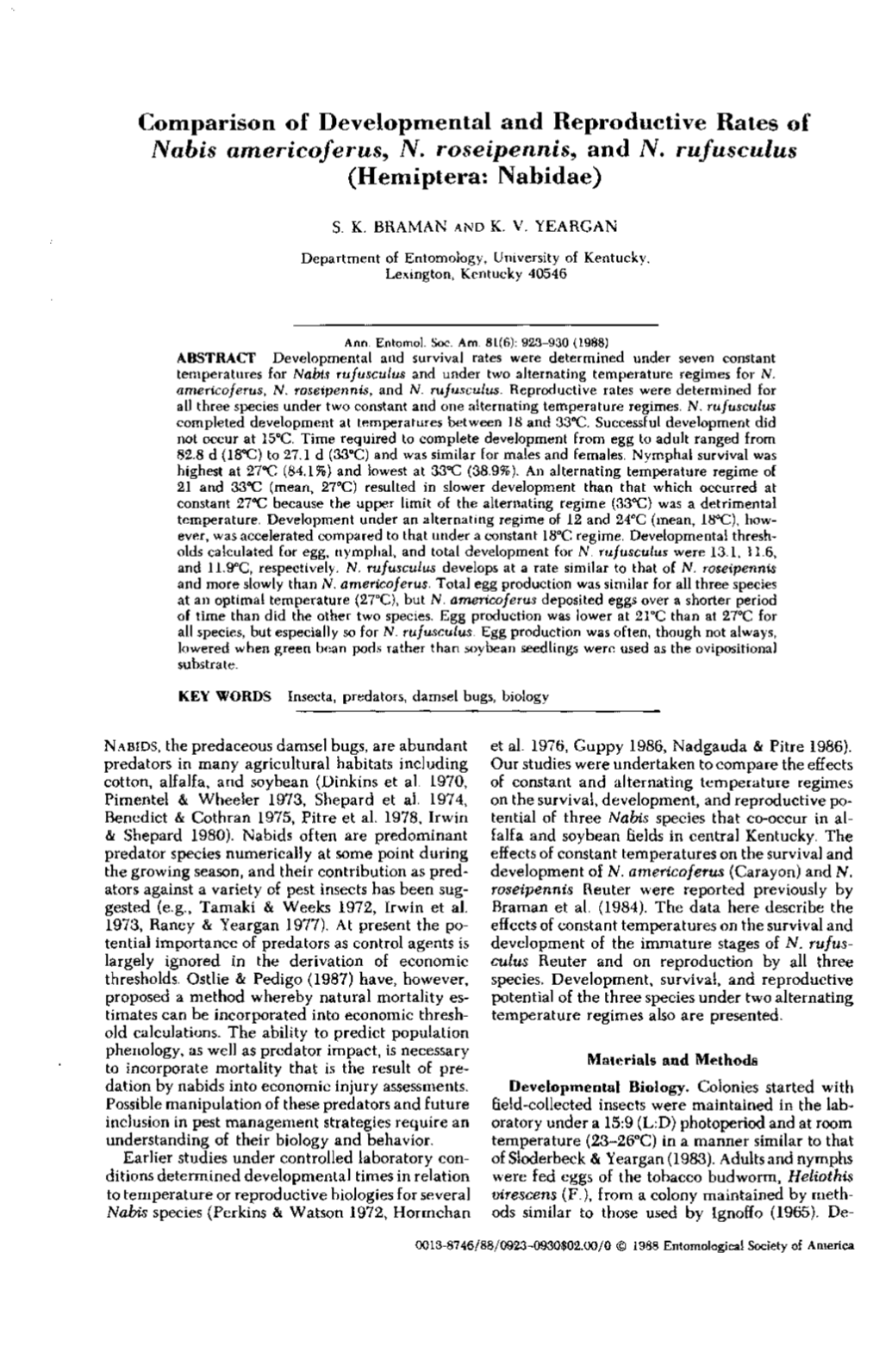 Nabis Americoferus, N. Roseipennis, and N. Rufusculus (Hemiptera: Nahidae)