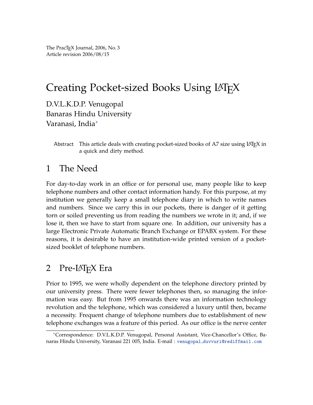 Creating Pocket-Sized Books Using LATEX D.V.L.K.D.P