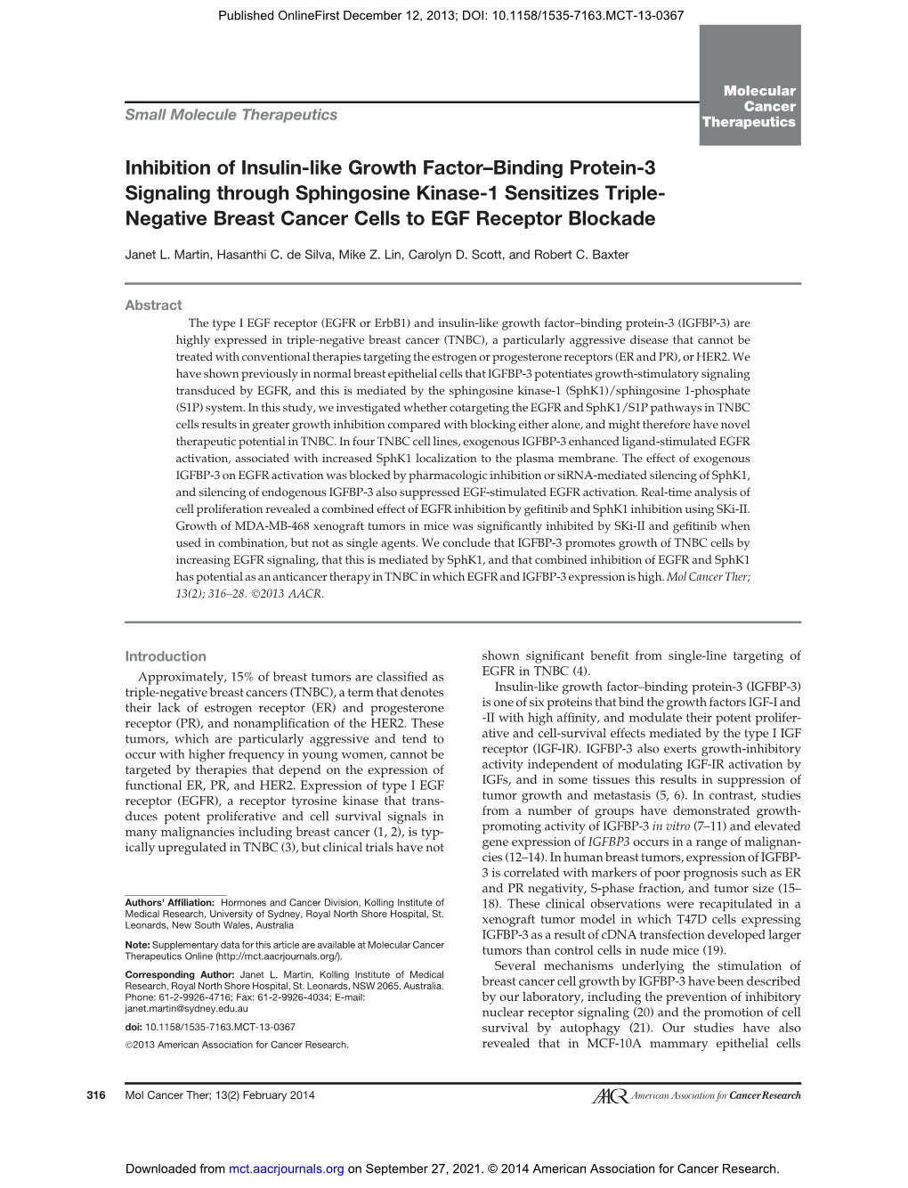 Inhibition of Insulin-Like Growth Factor–Binding Protein-3 Signaling