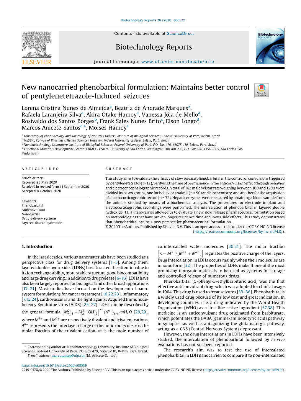 New Nanocarried Phenobarbital Formulation: Maintains Better Control of Pentylenetetrazole-Induced Seizures