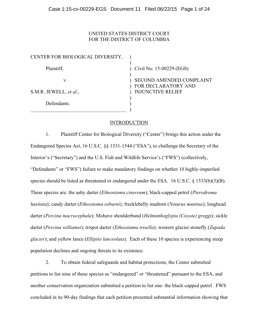 2015 Lawsuit: Center for Biological