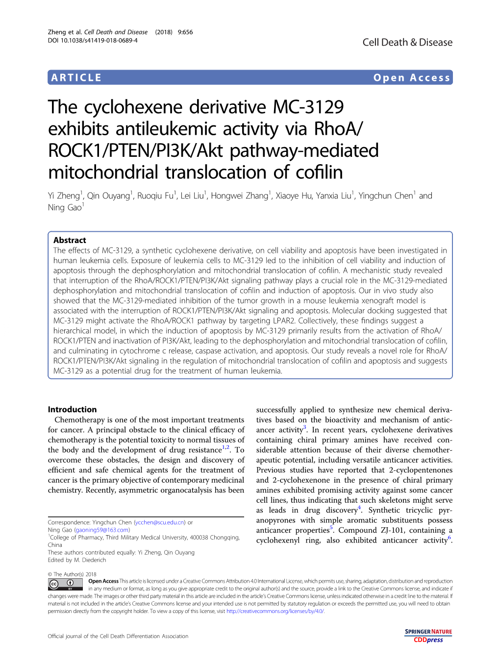 The Cyclohexene Derivative MC-3129 Exhibits Antileukemic Activity Via